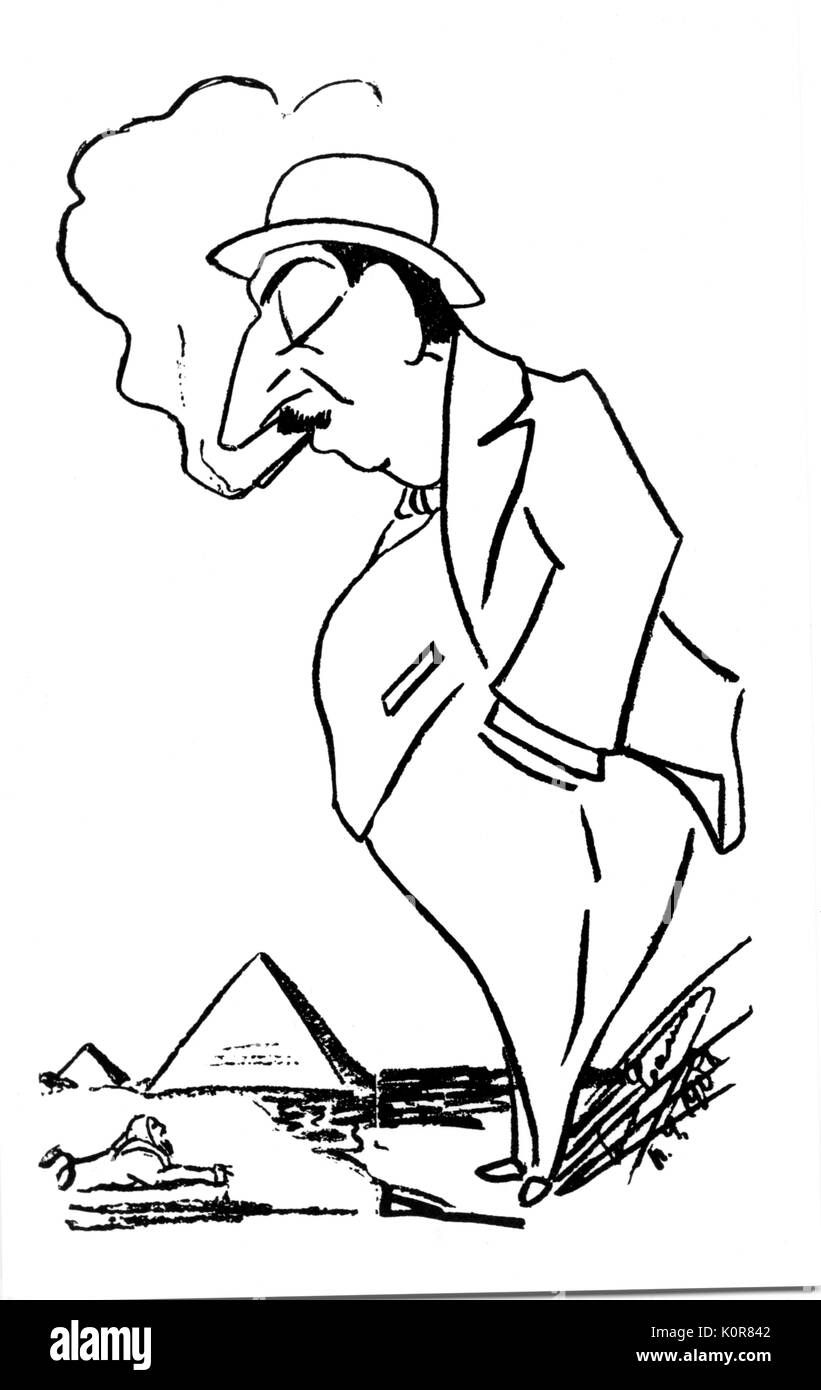 Giacomo Puccini - in Ägypten, rauchen. Karikatur von Caruso. Italienische Komponist: 22. Dezember 1858 - vom 29. November 1924. Caruso, 25. Februar 1873 bis 2. August 1921 Stockfoto