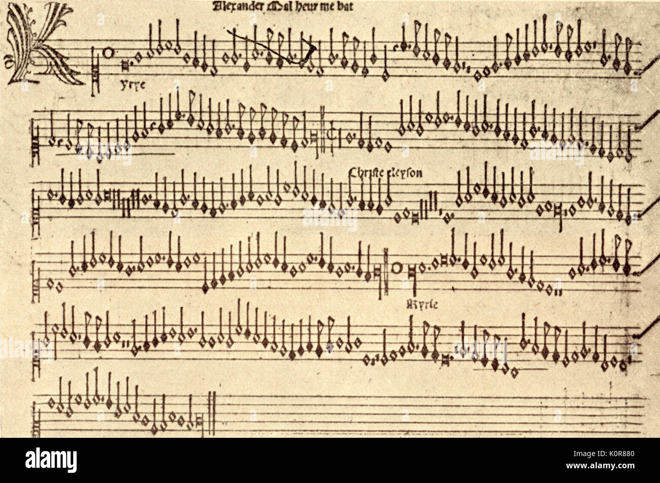 PETRUCCI, Ottaviano dei-Superius Teil - das Buch der Massen von Alexander Agricola (Malheur me bat, 1500). Italienische Musik Drucker (1466-1539); Er ist der Erfinder der Metal Typ für mensural Musik drucken. Stockfoto