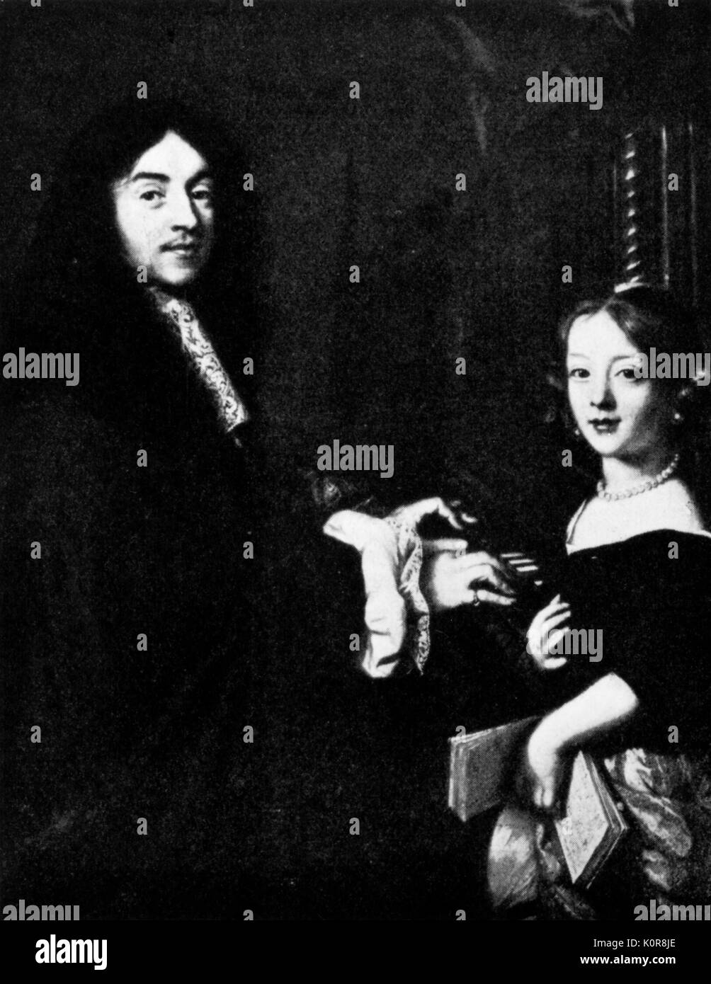 Charles Couperin - Portrait der französische Organist und Komponist, mit einer der Töchter des Malers. CC: Getauft 9. April 1638 - Januar/Februar 1678. Stockfoto