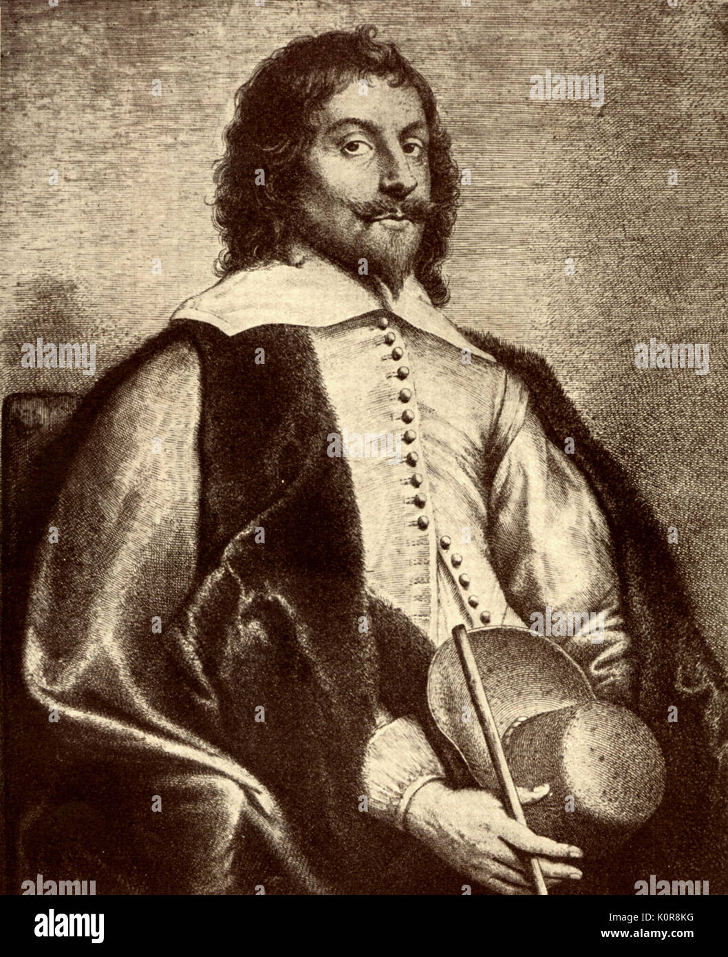Nicholas Laniere Radierung von L. Grimm (Junior) nach Jan Lievens. Komponist, Musiker Charles I und Charles II 1588-1666. Stockfoto