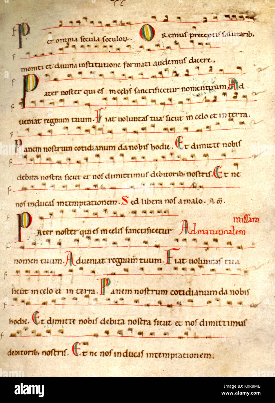 Ergebnis aus Missale Romanum (Folio 119), aus dem 12. Jahrhundert zeigt Entwicklung der Neumenschrift. Stockfoto