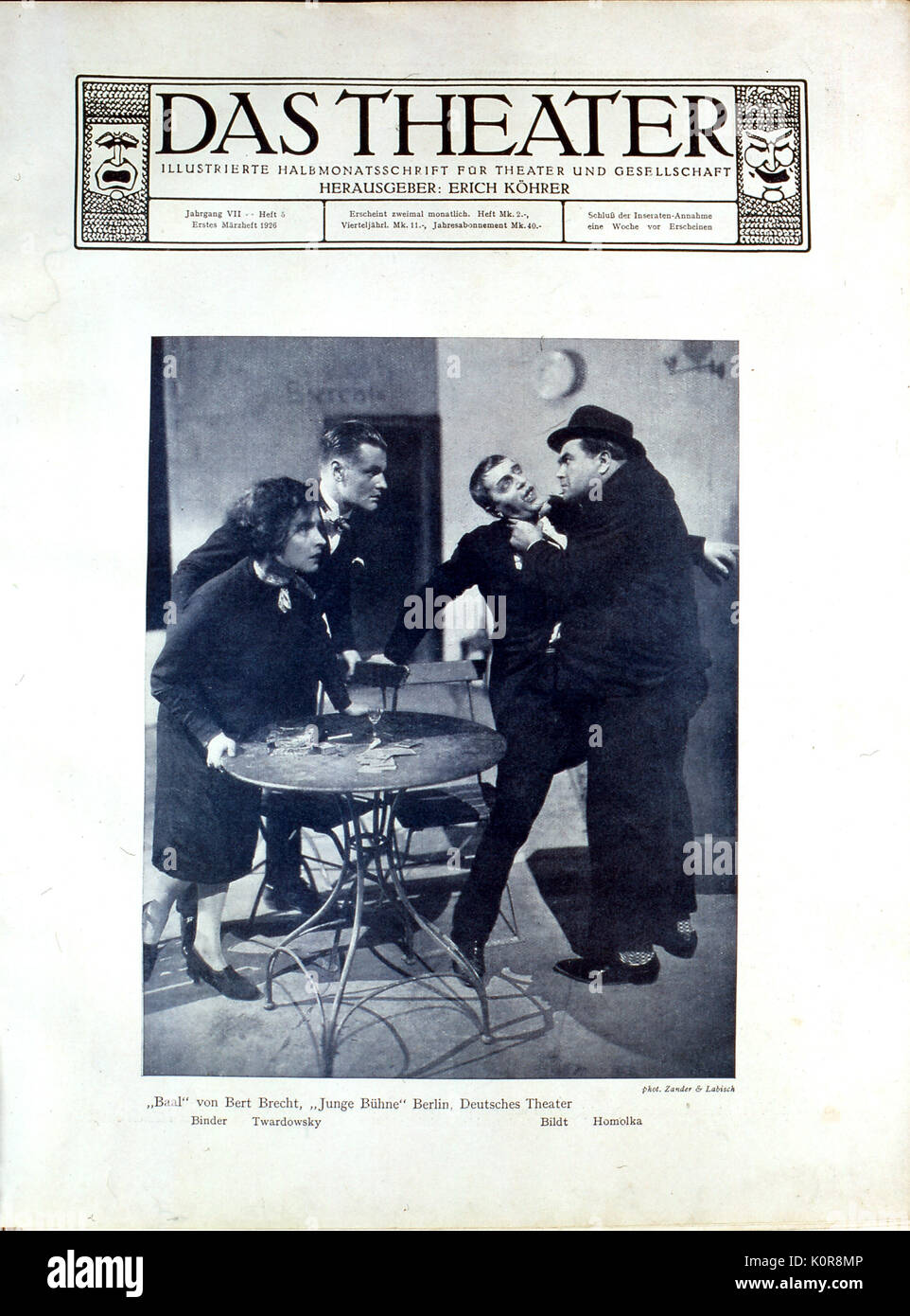BRECHT, Berthold - "Baal" - Premiere auf der "Junge Buhne', Deutsches Theater, Berlin (aus 'Das Theater' 1926) Stockfoto