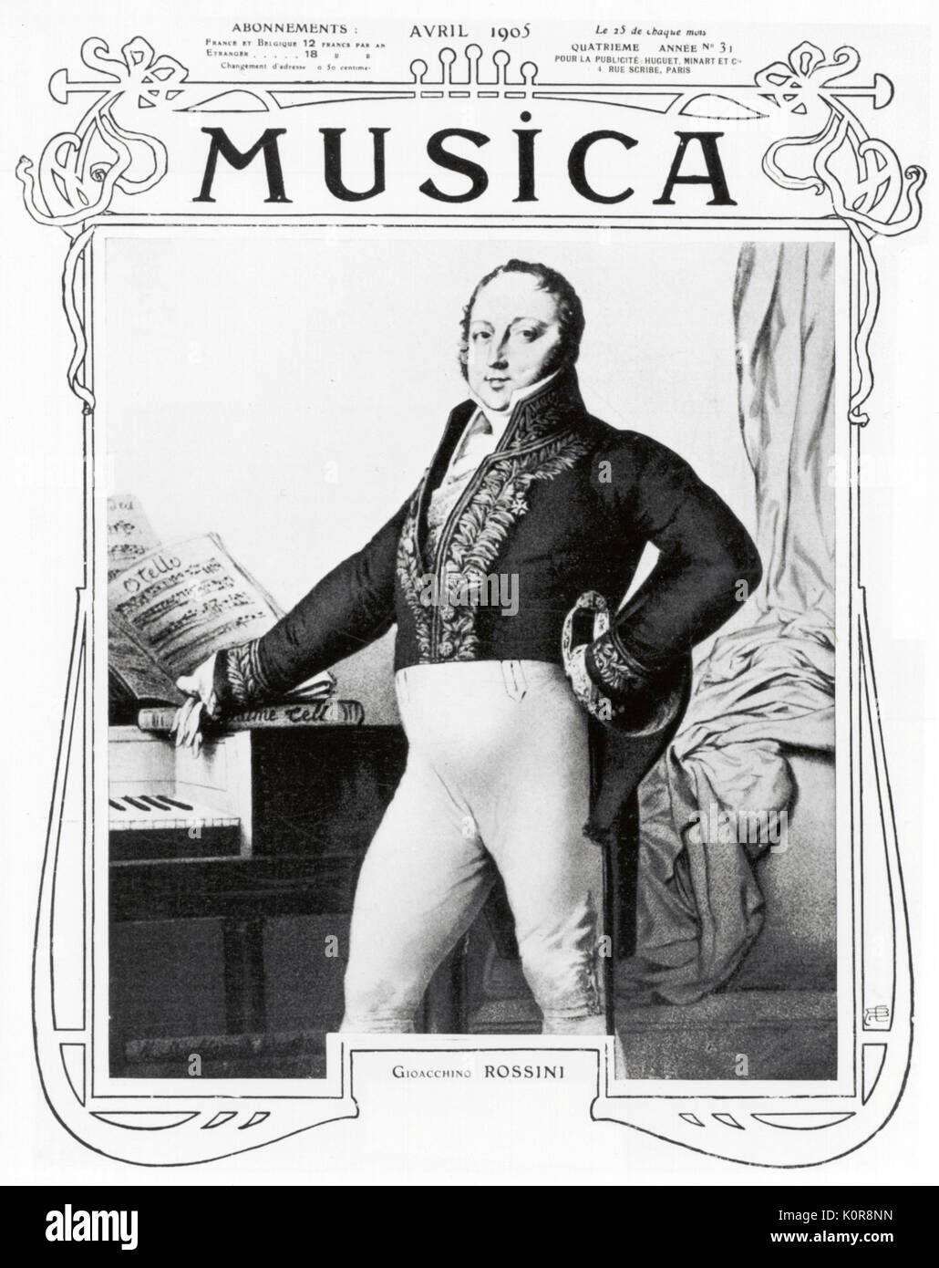 Gioacchino Rossini A. in das Kostüm der Französischen Akademie. Italienischer Komponist auf der Abdeckung der Musica. Italienischer Komponist, 29. Februar 1792 - 13. November 1868. Stockfoto