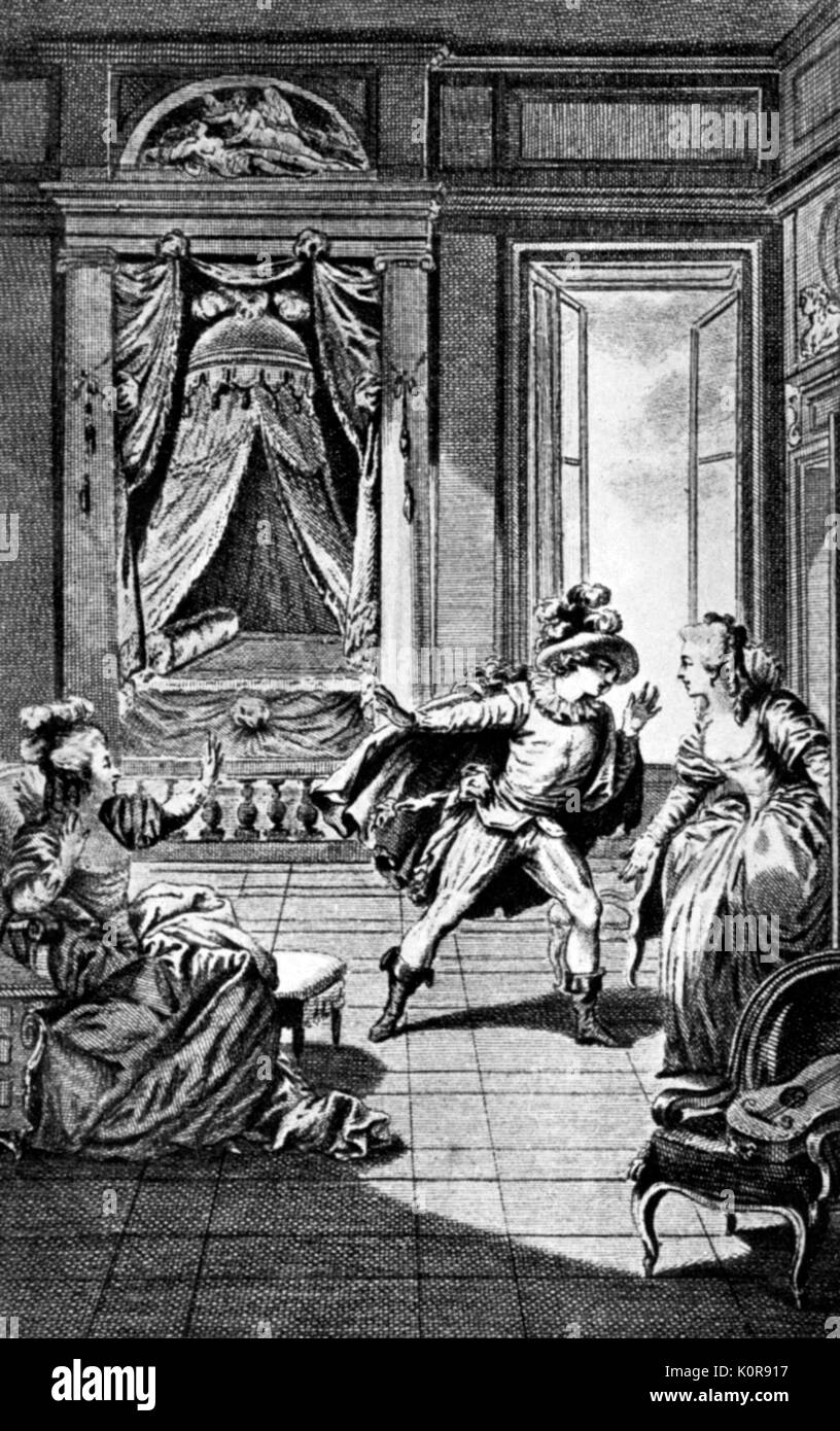 MOZART: Le nozze di Figaro 18. Jahrhundert Zeichnung von Cherubino mit Susanna und die Gräfin österreichische Komponist, 1756-1791 Stockfoto