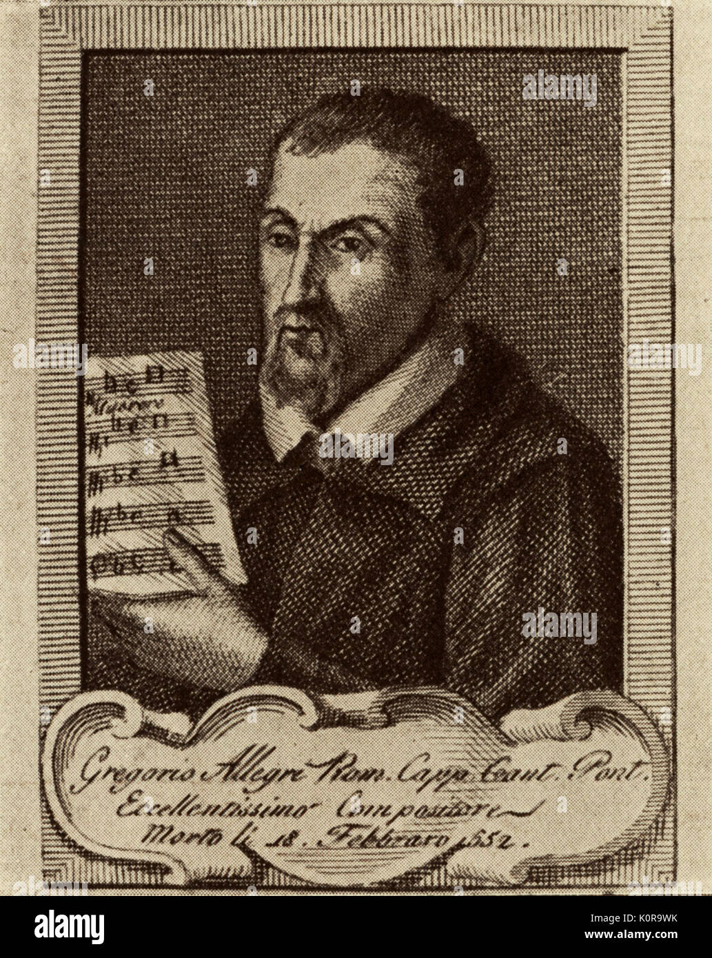 Gregorio Allegri. Italienische Sänger und Komponist. (1582-1652). Vor allem für seine 'Miserere' bekannt. Stockfoto