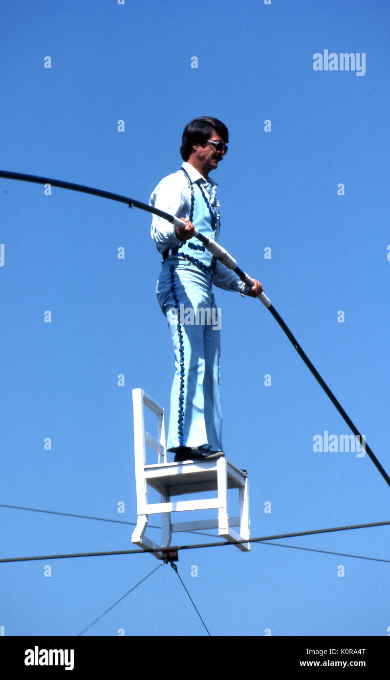Circus Performer auf der High Wire Long Island New York Stockfoto