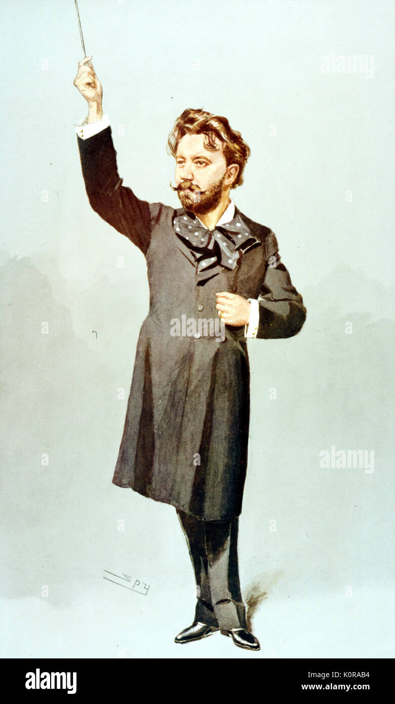 Sir Henry Wood in Vanity Fair Cartoon. - (Englisch Dirigent, 1869-1944) - mit dem Titel 'Queen's Hall", die von Spy, 17. April 1907. Er etablierte 'Proms', beginnend an der Queen's Hall. Stockfoto