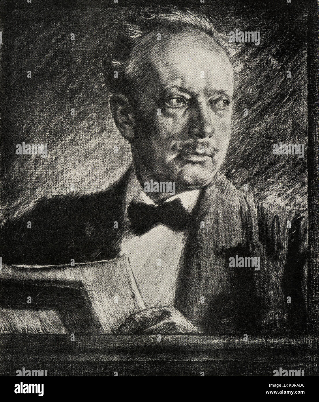 STRAUSS, Richard von K. Bauer, Sommer 1910. Deutsche Komponist und Dirigent. Durch K. Bauer München, Garmisch gemalt. Portrait 1864-1949. Stockfoto