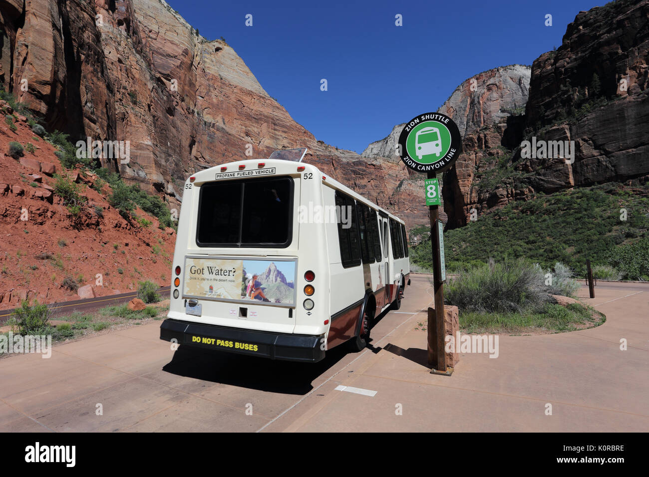 Shuttle Bus stop Zion National Park, Utah USA Stockfoto