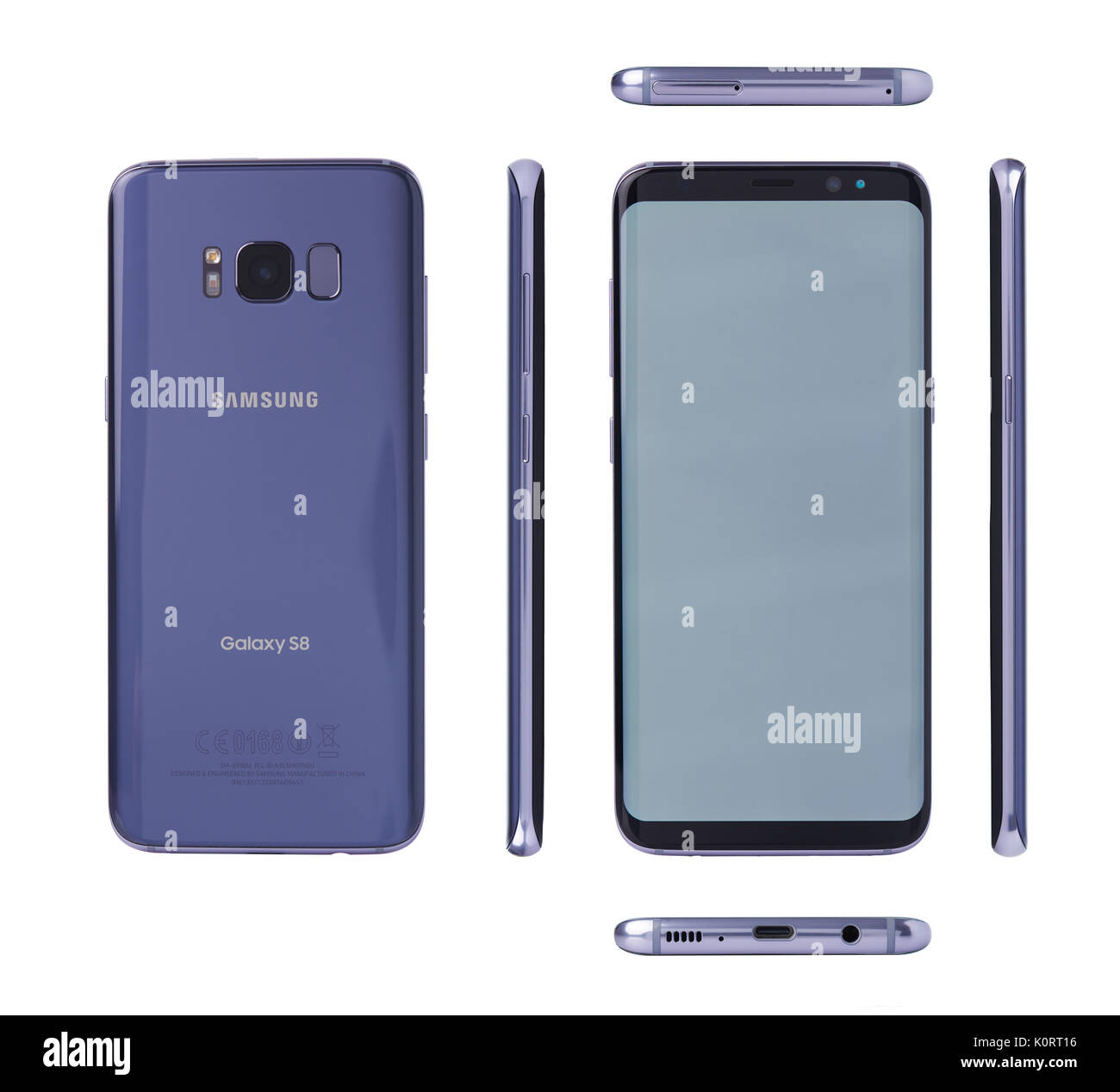 New York, USA - 22. August 2017: Verschiedene Ansichten der Samsung S8 Smartphone auf weißem Hintergrund Stockfoto