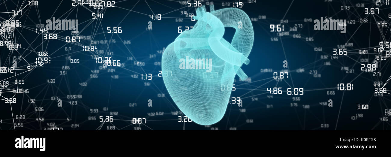 Vektorbild ofÃ" - blau 3d-menschlichen Herzen gegen den blauen Hintergrund mit Vignette Stockfoto