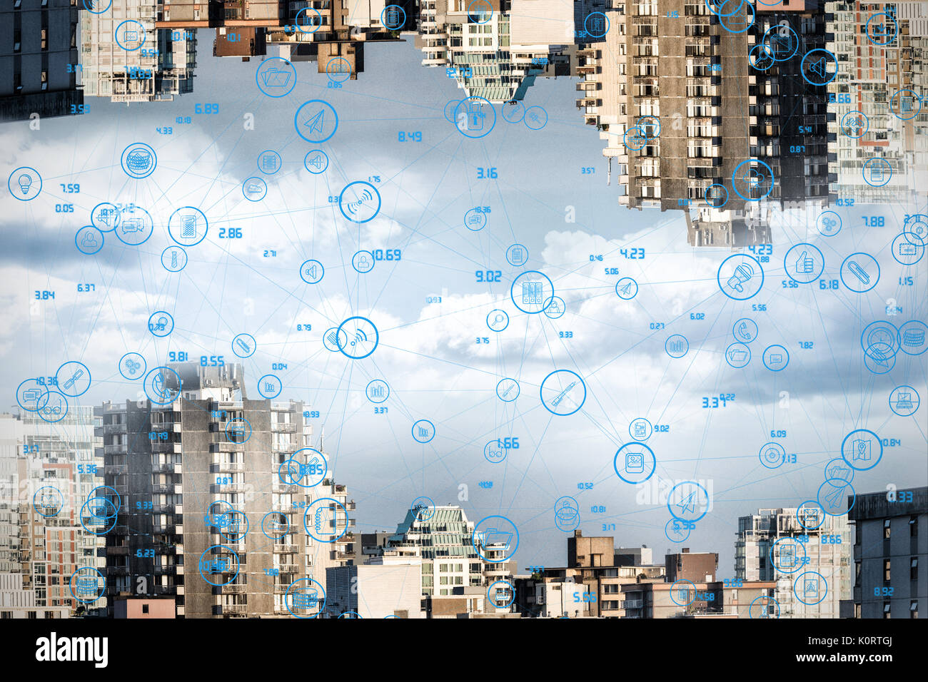 Bereich der Symbole, die für Gebäude gegen Berg Stockfoto