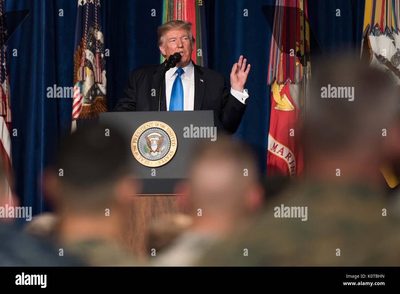 Us-Präsident Donald Trump während einer Rede an die Nation auf seine Strategie für die afghanischen Krieg in Fort Myer August 21, 2017 in Arlington, Virginia. Stockfoto