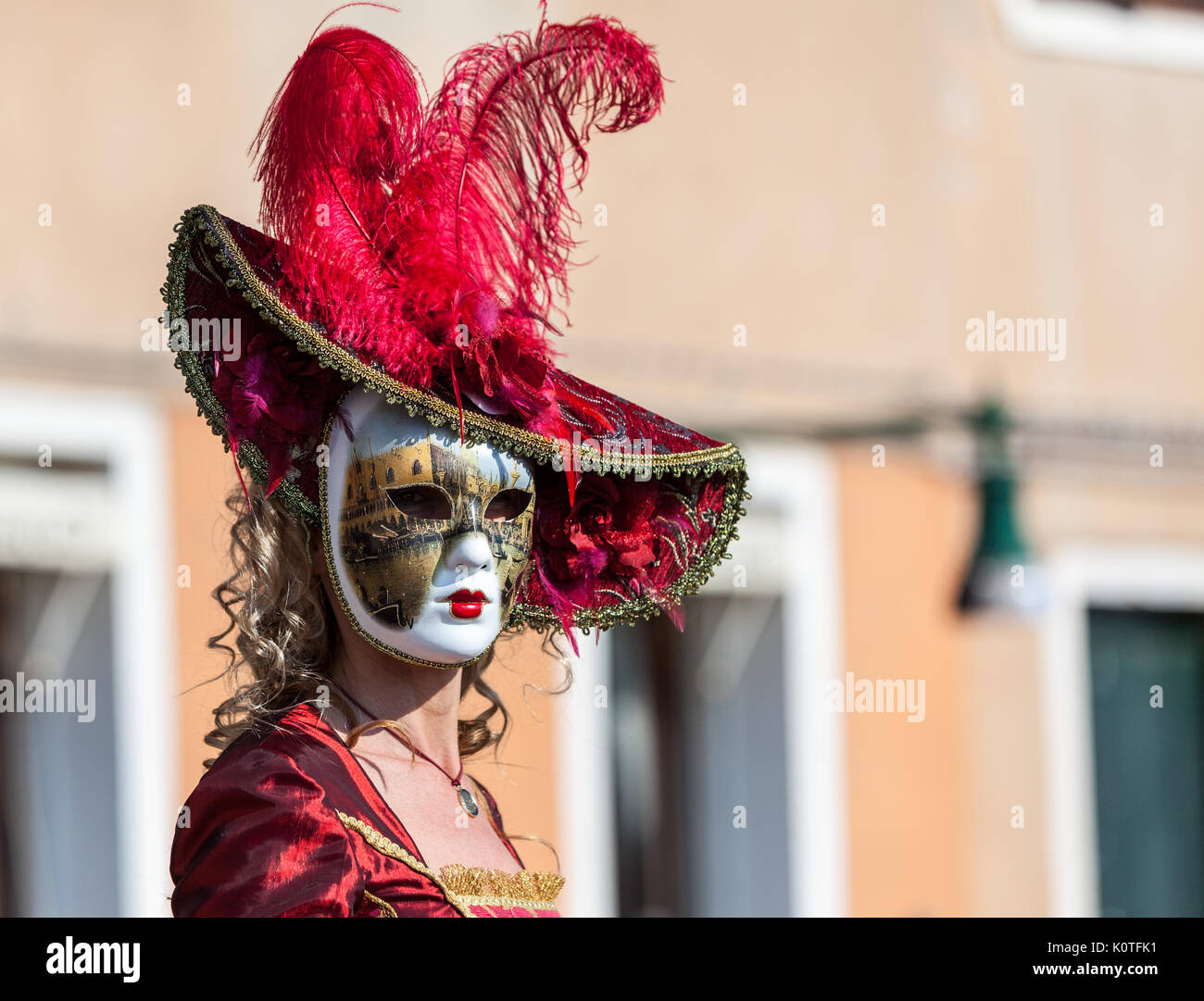 Venedig, Italien, 26. Februar 2011: Porträt einer Person tragen eine charakteristische Masken im Karneval von Venedig. Stockfoto