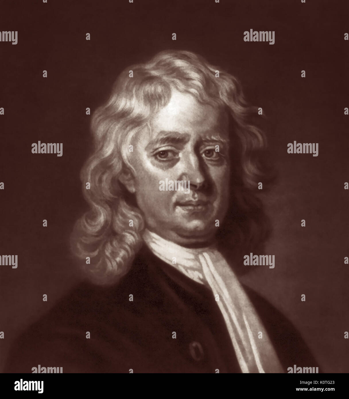 Sir Isaac Newton PRS (1643 - 1727) war ein englischer Mathematiker, Astronom und Physiker, der infinitesimalrechnung erfunden und entdeckt die Gesetze von Schwerkraft und Bewegung. Newton war eine zentrale Figur in der wissenschaftlichen Revolution und wird weithin als einer der einflussreichsten Wissenschaftler aller Zeiten anerkannt. Stockfoto