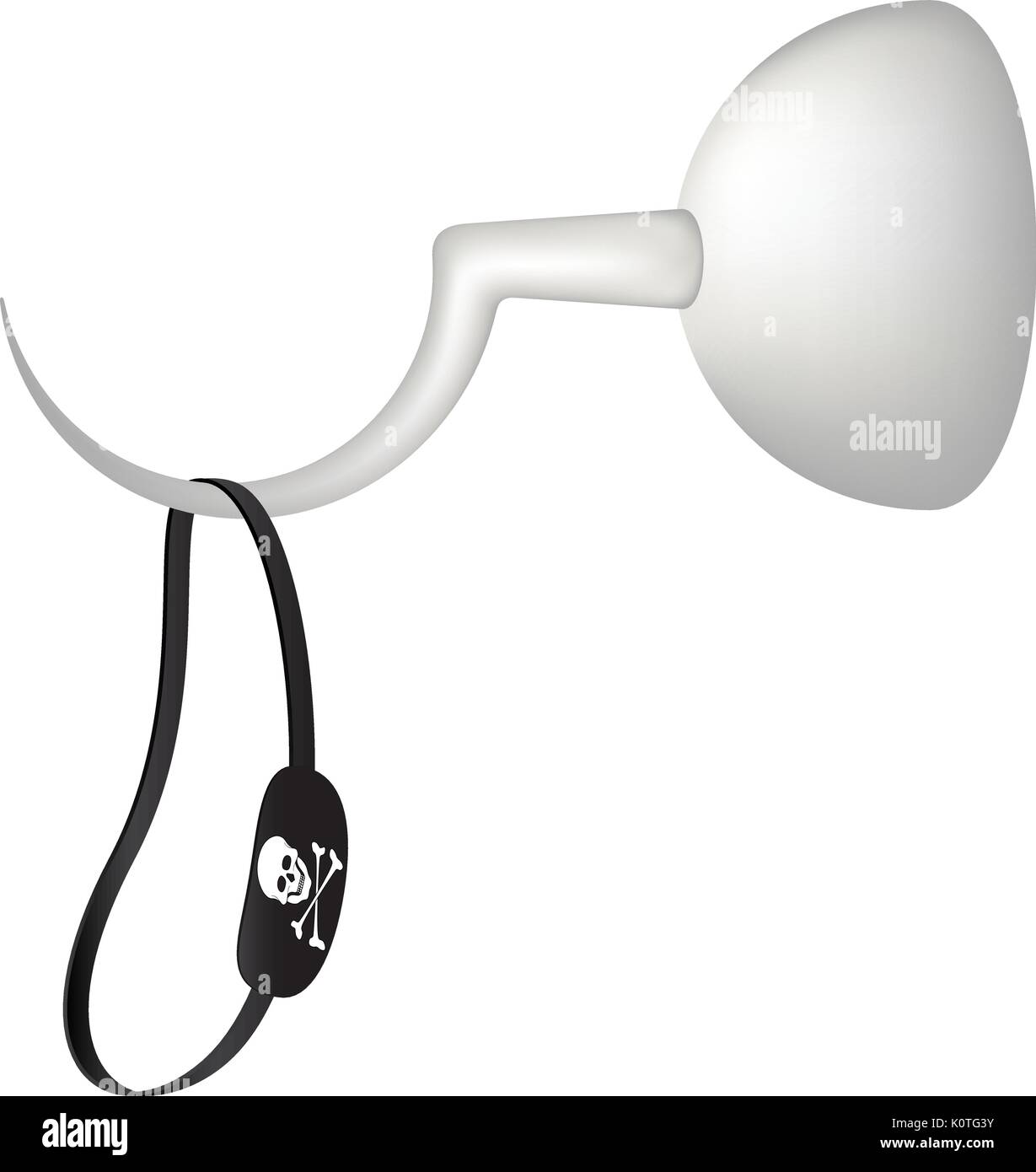 Pirat hook und schwarze Augenklappe mit Totenkopf Symbol auf weißem Hintergrund Stock Vektor