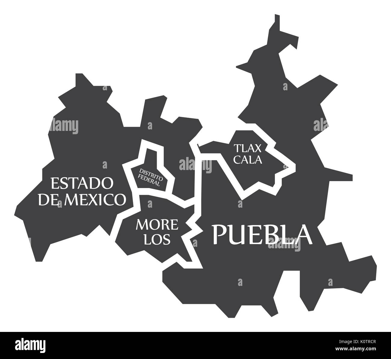 Estado de Mexico - Distrito Federal - Tlaxcala - Puebla - Morelos Mexiko Karte Abbildung Stock Vektor