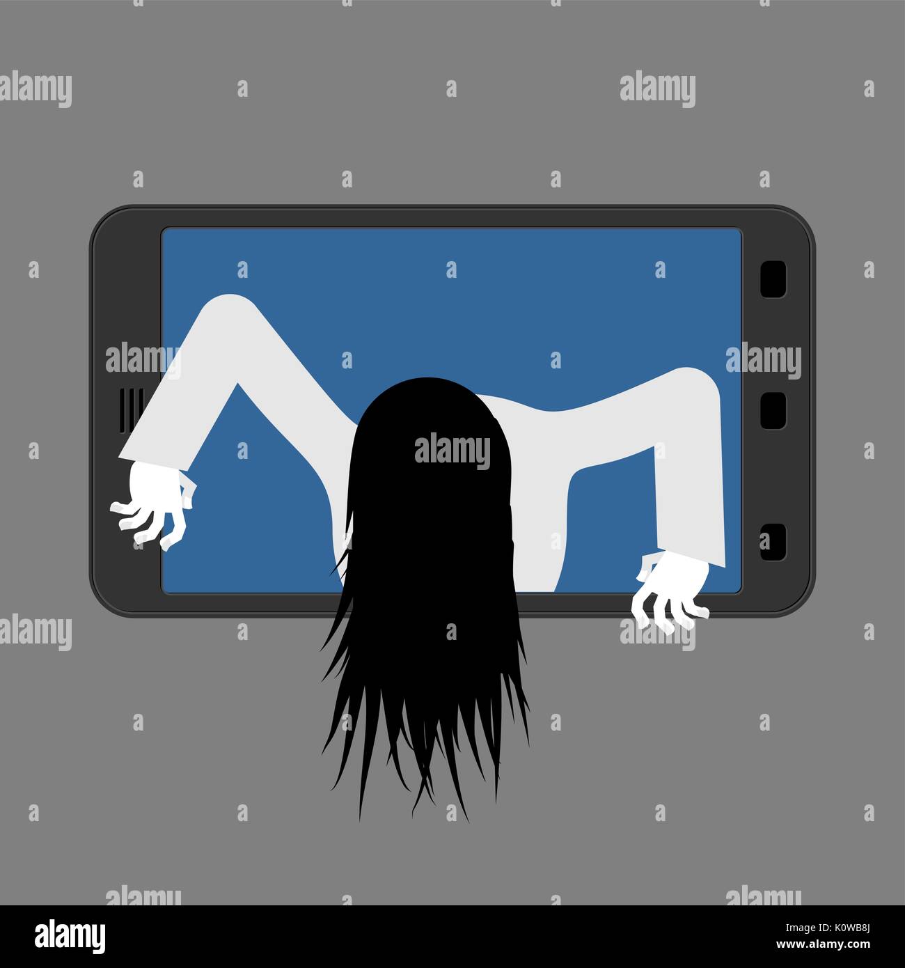 Hexe zombie vom Smartphone. Zombie girl kommt aus Telefon Gadget. Abbildung für Halloween Stock Vektor