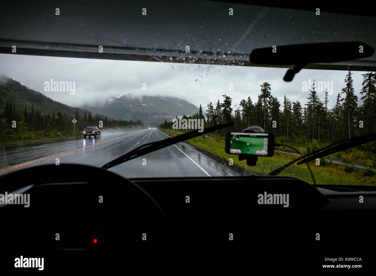 Blick durch das Fenster, Seward Highway, Alaska, USA Stockfoto