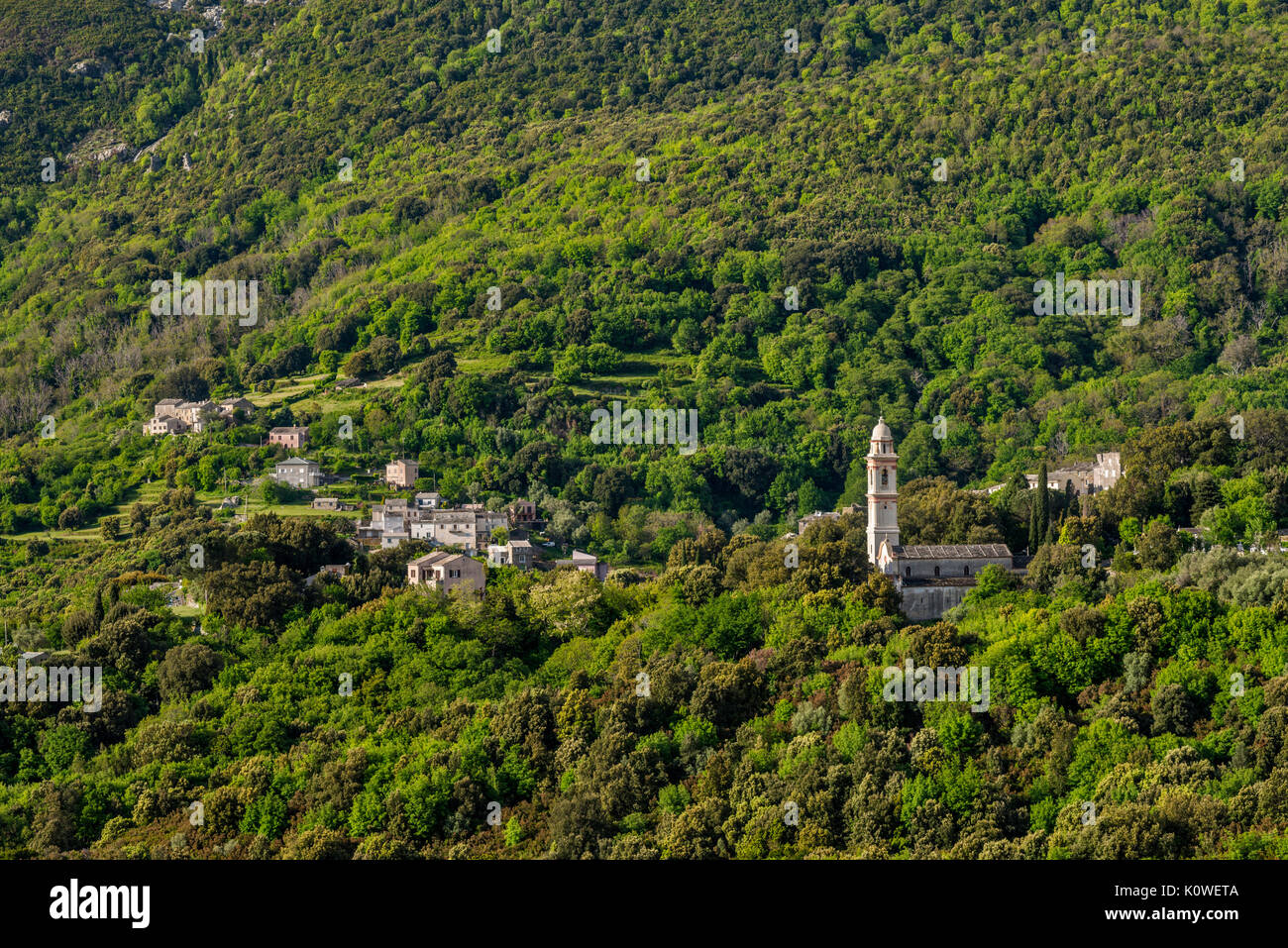 Hang Stadt von Sisco, Cap Corse, Haute-Corse, Korsika, Frankreich Stockfoto