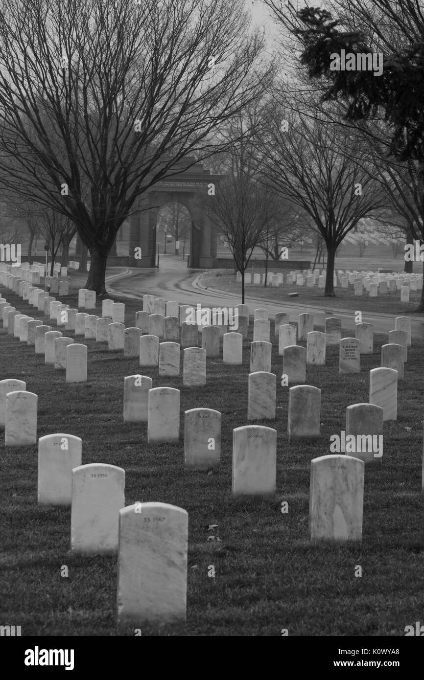 Regnerische Arlington Friedhof im Winter Stockfoto