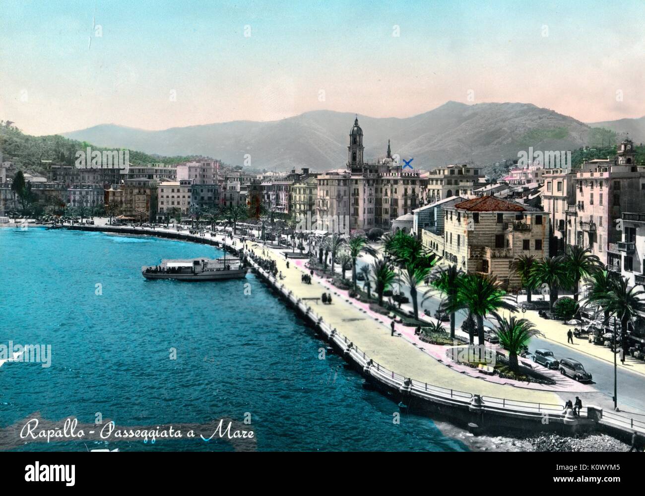 Rapallo, passggiata eine Stute, Postkarte Bild von Stadt und Hafen, Italien, 1967. Stockfoto
