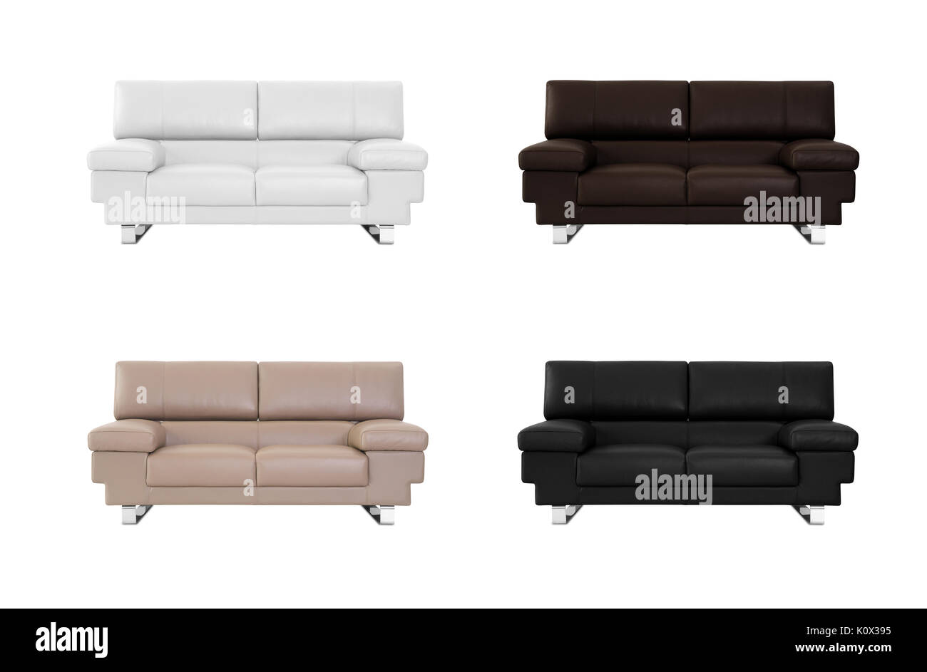 Sofa in verschiedenen Farbe auf weißem Hintergrund Stockfoto