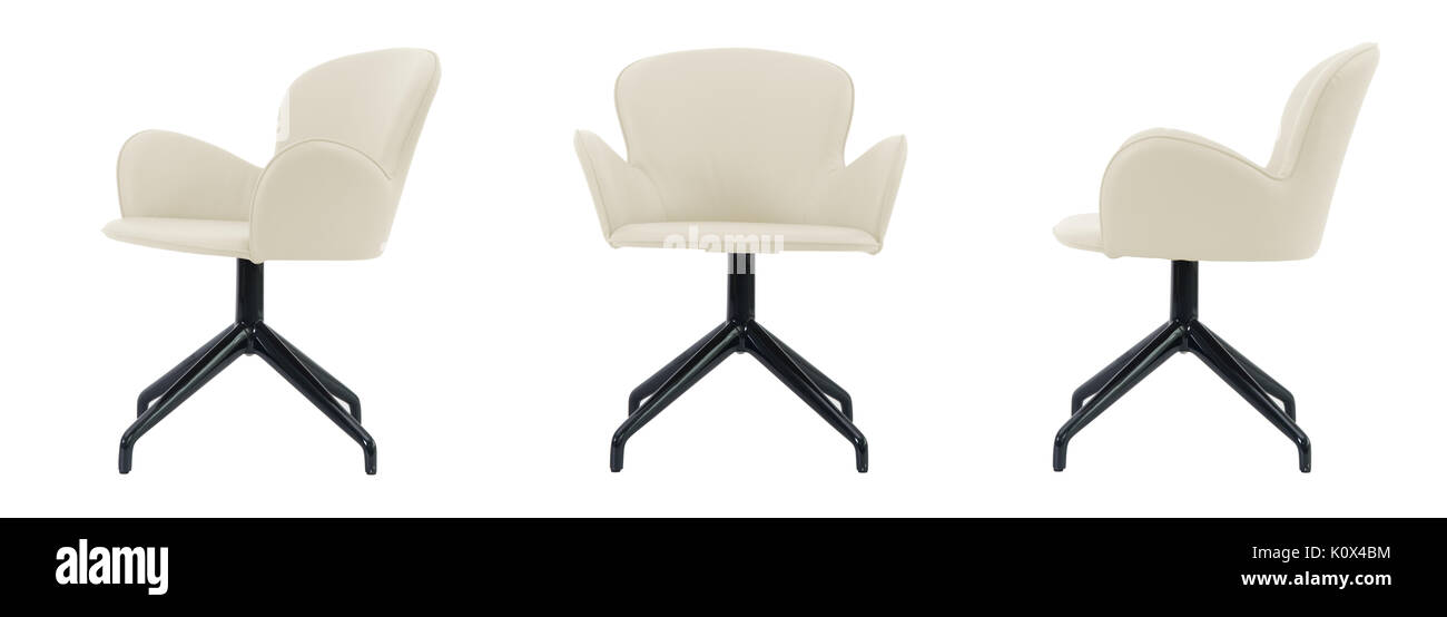 Hell Beige Leder Drehstuhl auf weißem Hintergrund Stockfoto