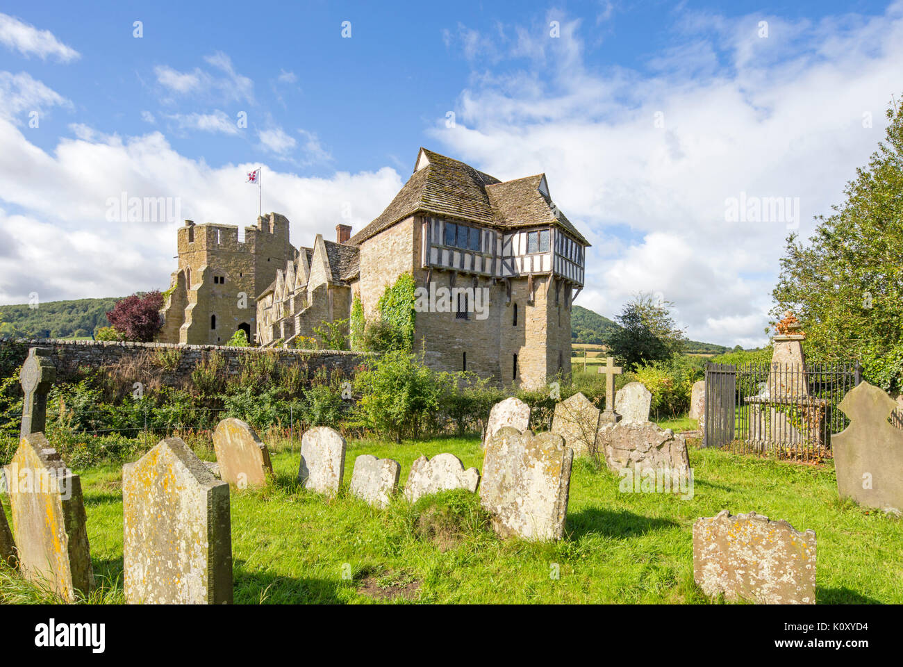 Stokesay Schloss eine mittelalterliche Herrenhäuser, Shropshire, England, Großbritannien Stockfoto