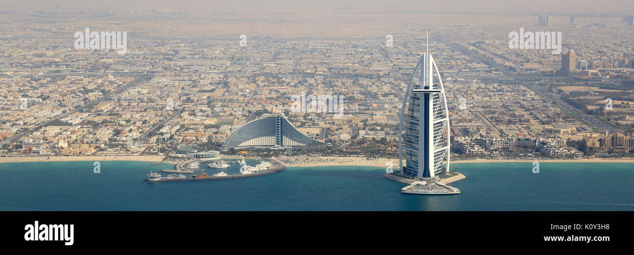 Dubai Burj Al Arab Hotel Panorama Panoramablick Luftbild Fotografie VAE Stockfoto