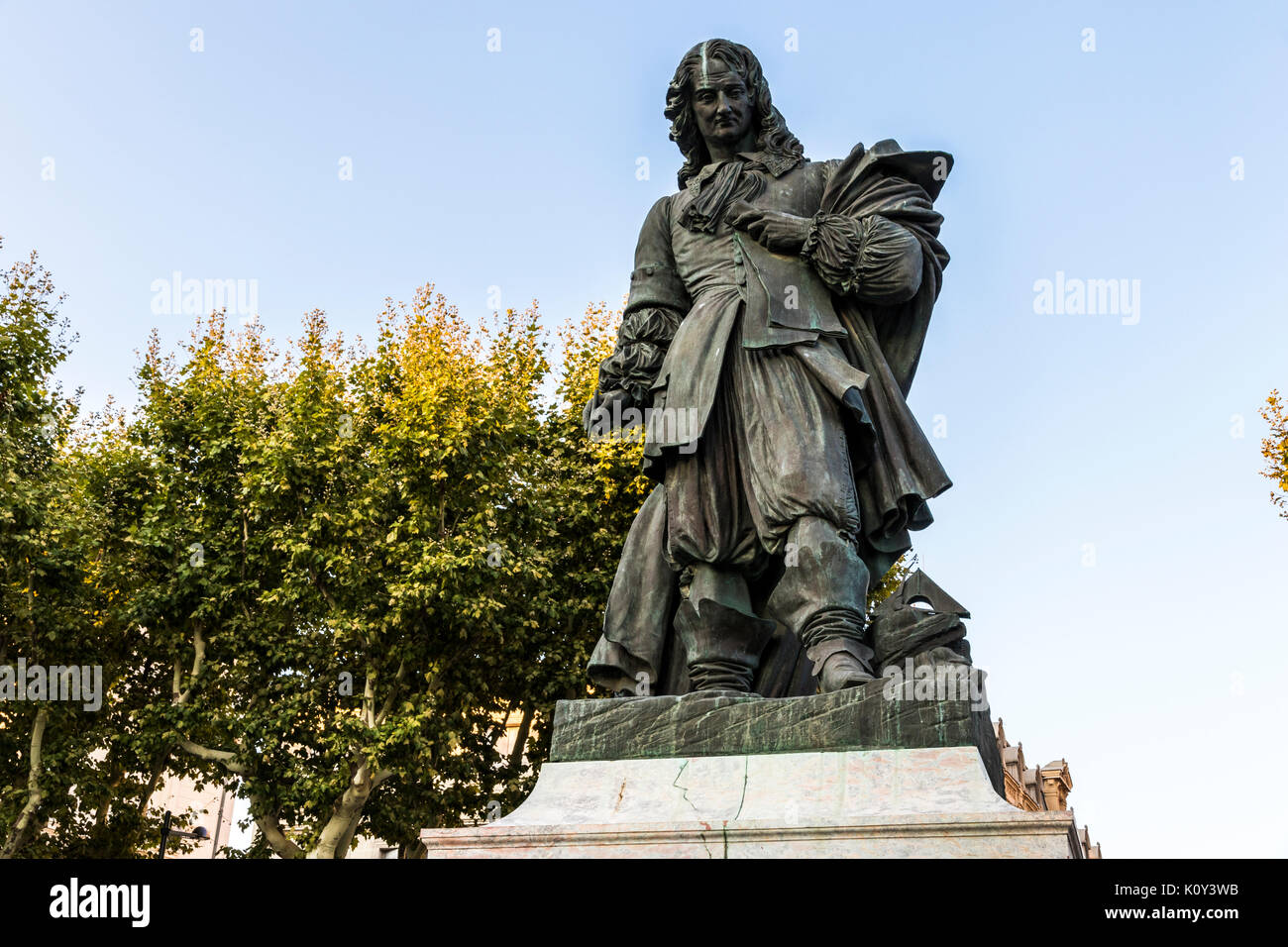 Ein Denkmal für Pierre-Paul Riquet, Ingenieur und Kanal-builder verantwortlich für den Bau des Canal du Midi, in seiner Heimatstadt von Beziers, Frankreich Stockfoto
