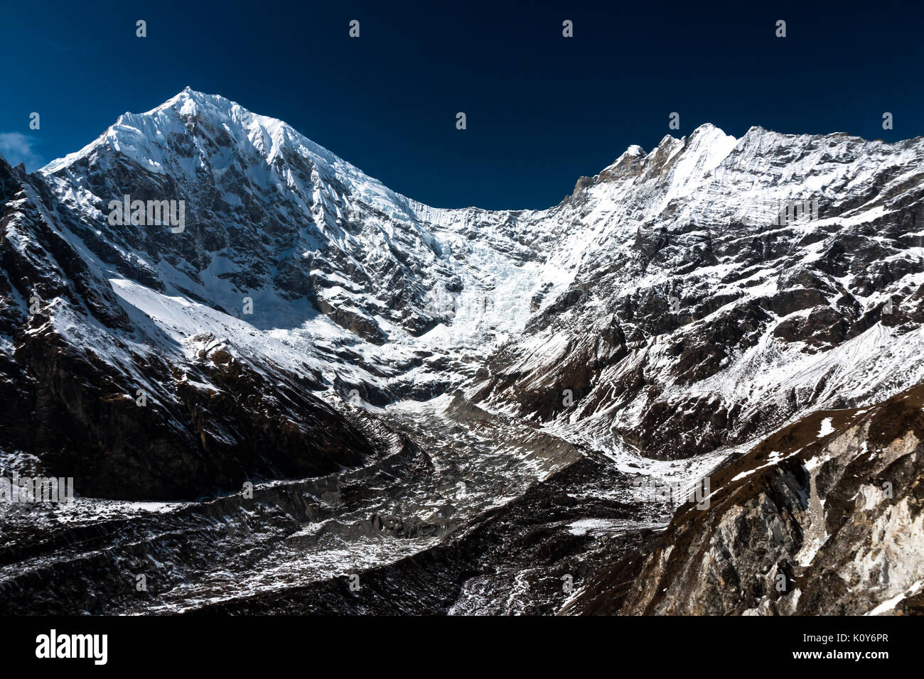 Langtang Langtang Lirung Berge und Gletscher, Langtang Tal, Rasuwa, Nepal Stockfoto