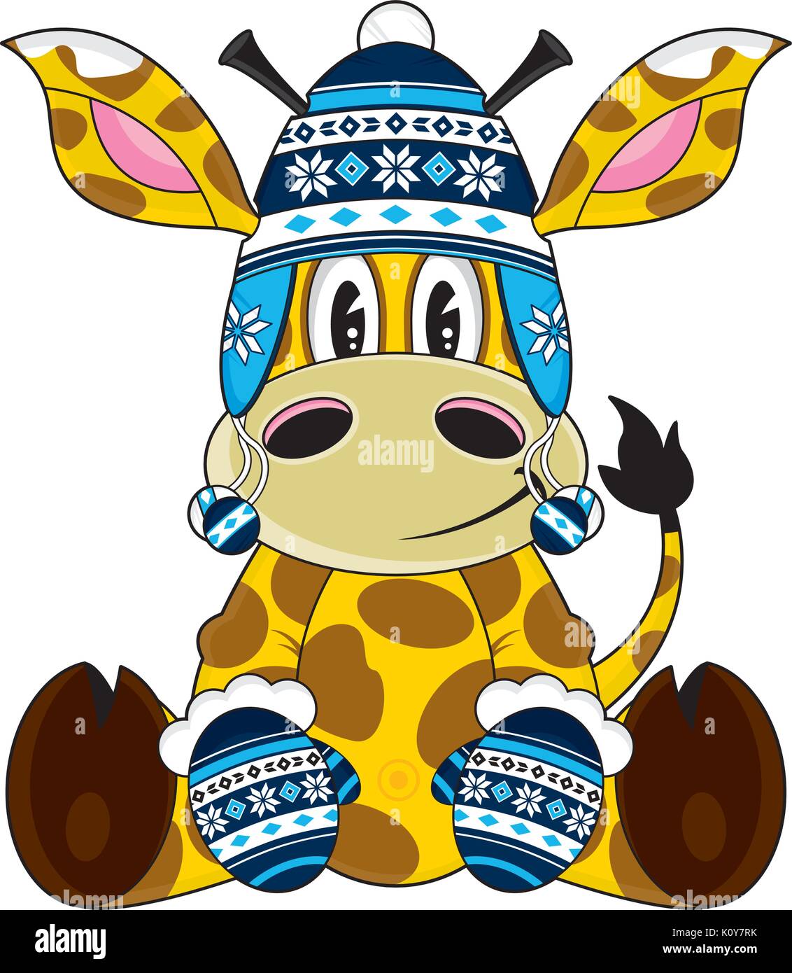 Cute Cartoon Giraffe in Wooly hat Vector Illustration Stock Vektor