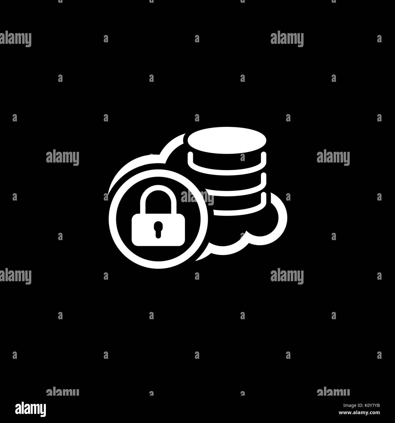 Sichere Cloud-Storage-Symbol. Flaches Design. Stock Vektor