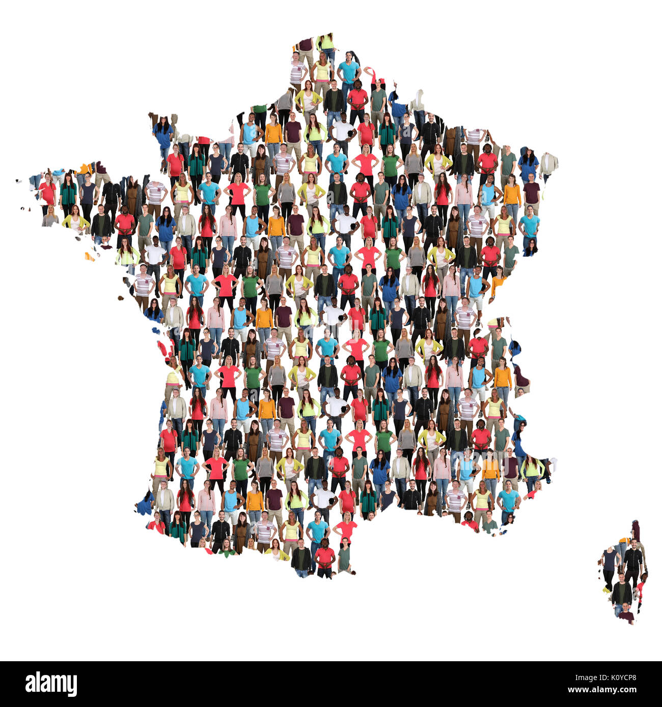 Frankreich Karte multikulturelle Gruppe von Menschen integration Zuwanderung Vielfalt isoliert Stockfoto