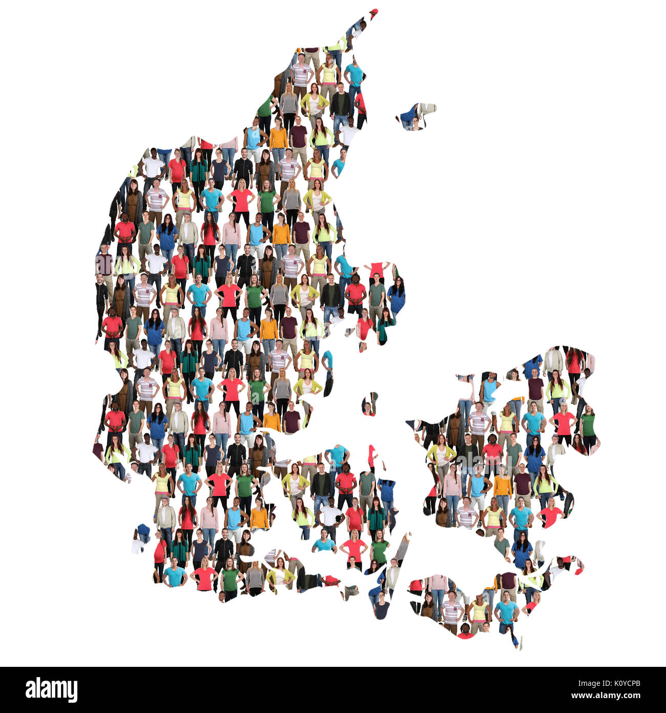 Dänemark Karte multikulturelle Gruppe von Menschen integration Zuwanderung Vielfalt isoliert Stockfoto