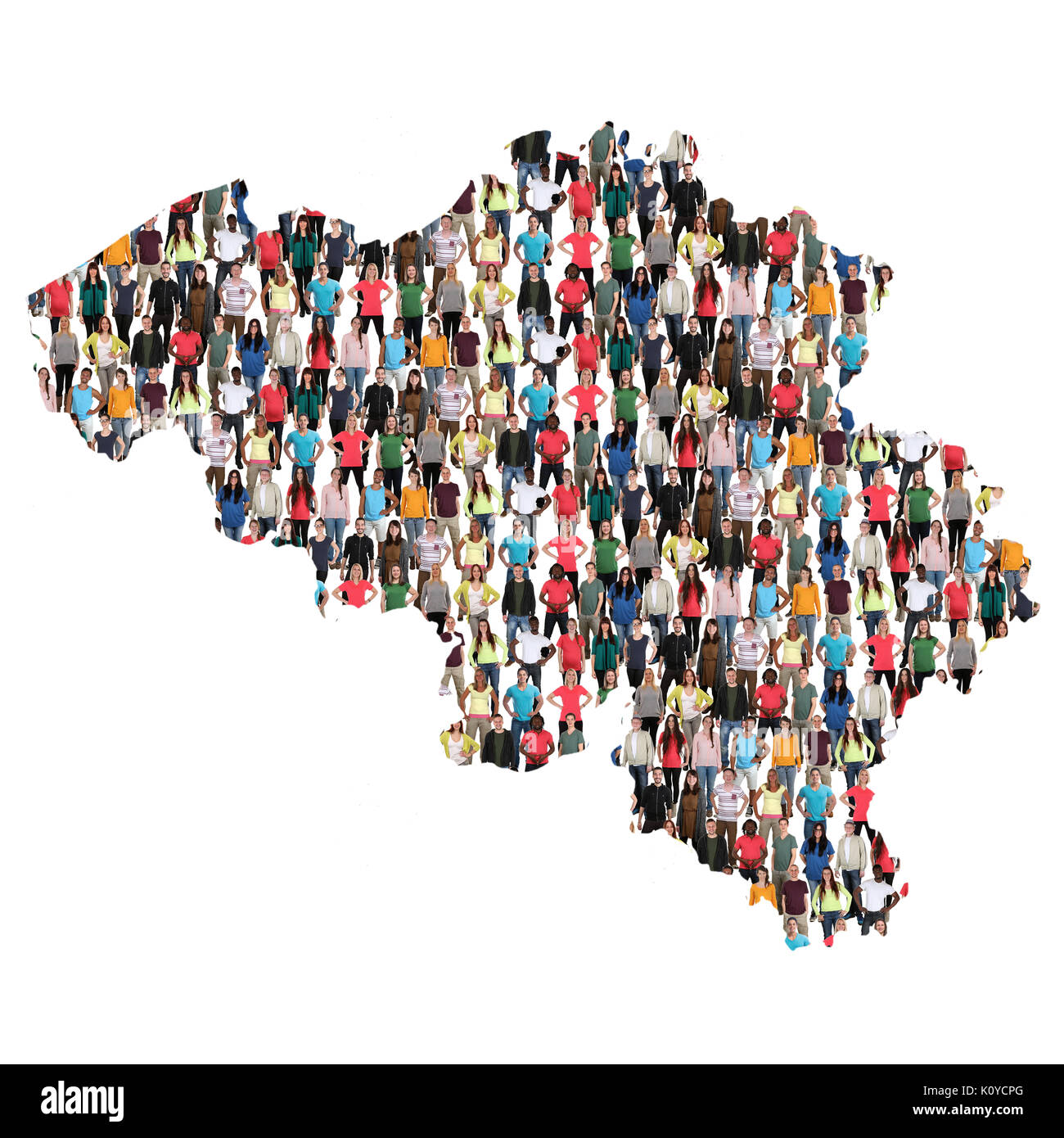 Belgien Karte multikulturelle Gruppe von Menschen integration Zuwanderung Vielfalt isoliert Stockfoto