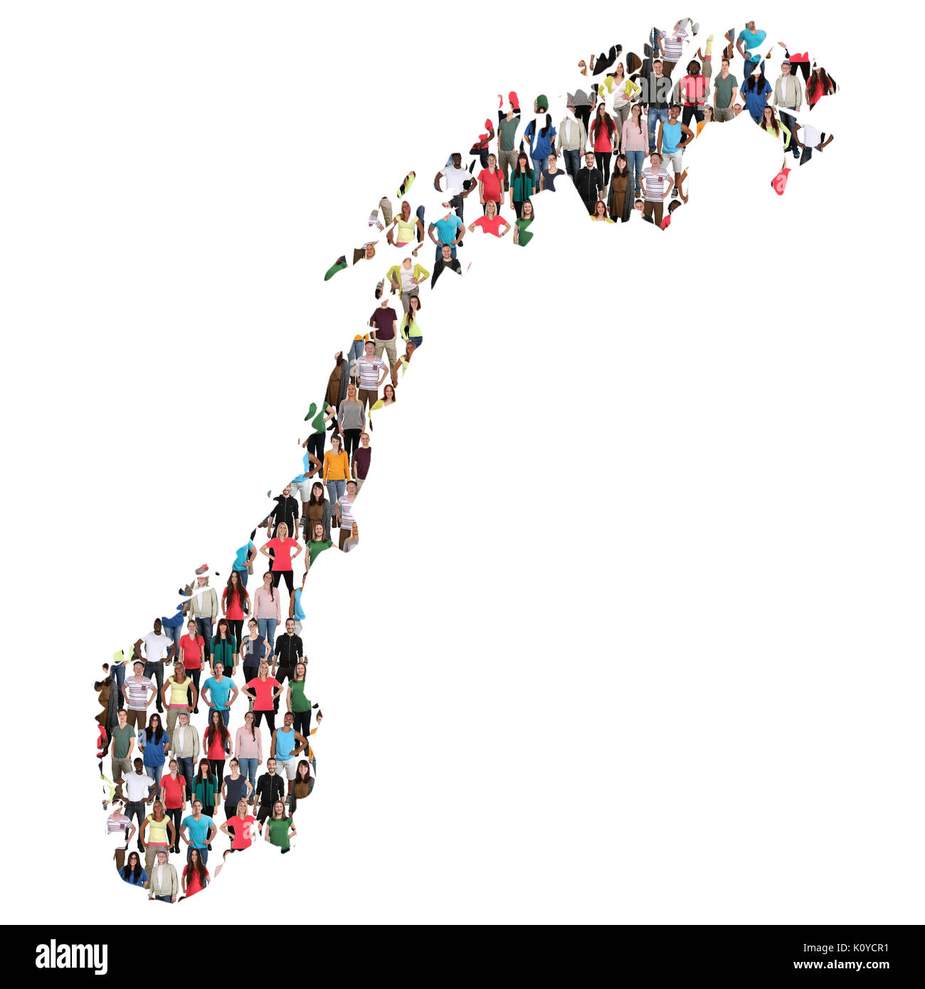 Norwegen Karte multikulturelle Gruppe von Menschen integration Zuwanderung Vielfalt isoliert Stockfoto