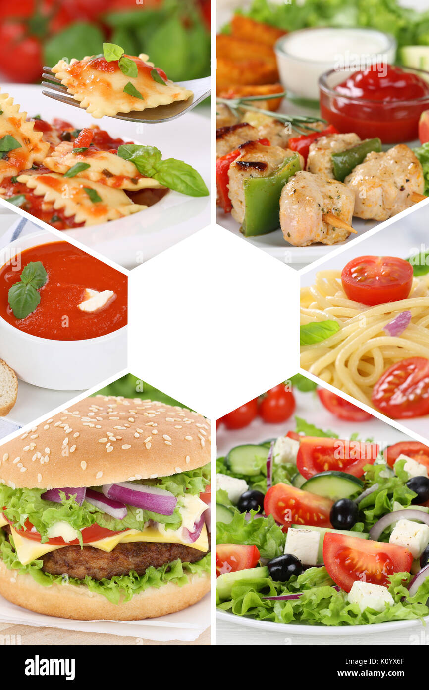 Speisekarte Sammlung collage Mahlzeit Mahlzeiten restaurant Gruppe einstellen Stockfoto