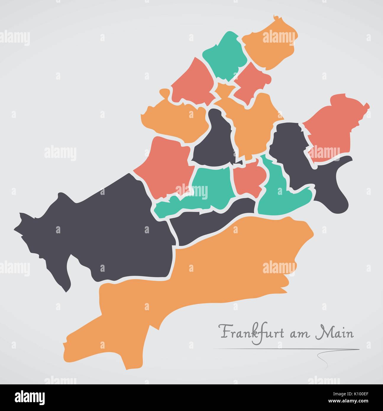 Frankfurt am Main Karte mit Bezirken und moderne runde Formen Stock