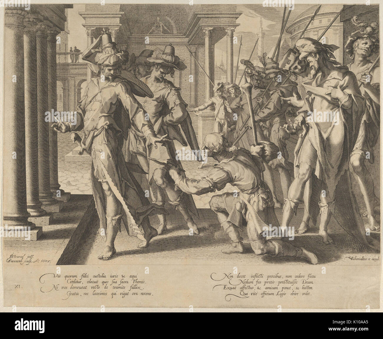 Die Allegorie der Gerechtigkeit, eine Straße mit einem Hirten, ein Blatt Papier zu ein Richter am Linken, die es ablehnt, von Thronus Justitiae, tredecim pulcherrimus tabulis..., Platte 11 MET DP 836866 Stockfoto