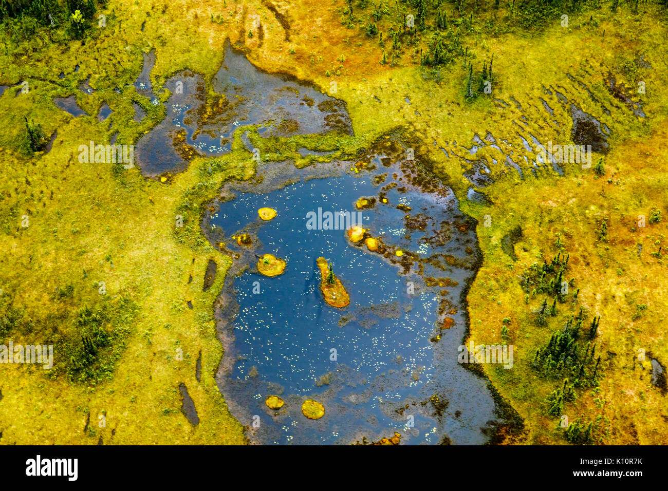 Bunte Muster entwickeln auf die Landschaft als eine über den Zustand von Alaska fliegen Stockfoto
