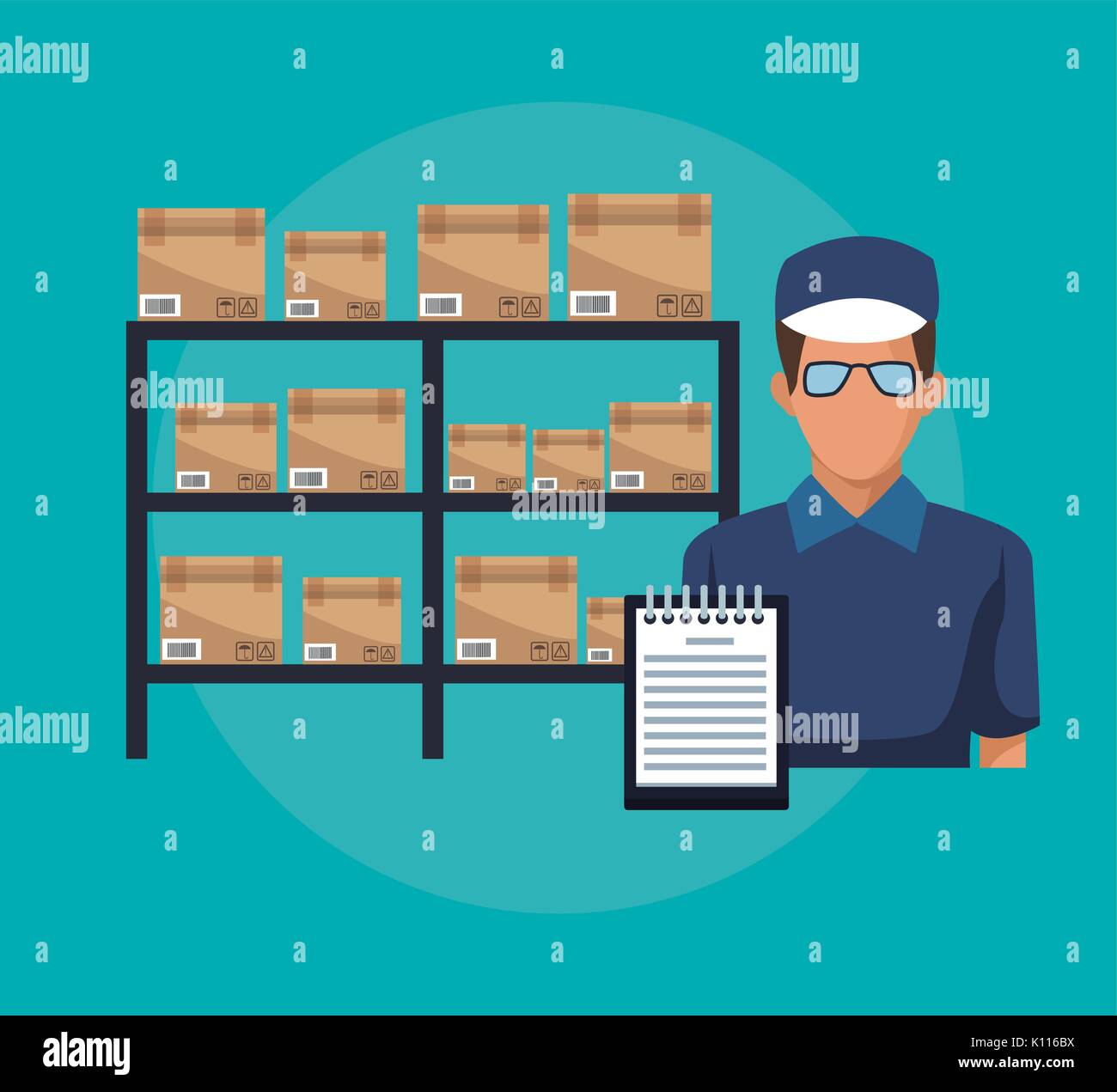 Farbe Hintergrund mit Mann und Fassade store Markise Stock Vektor