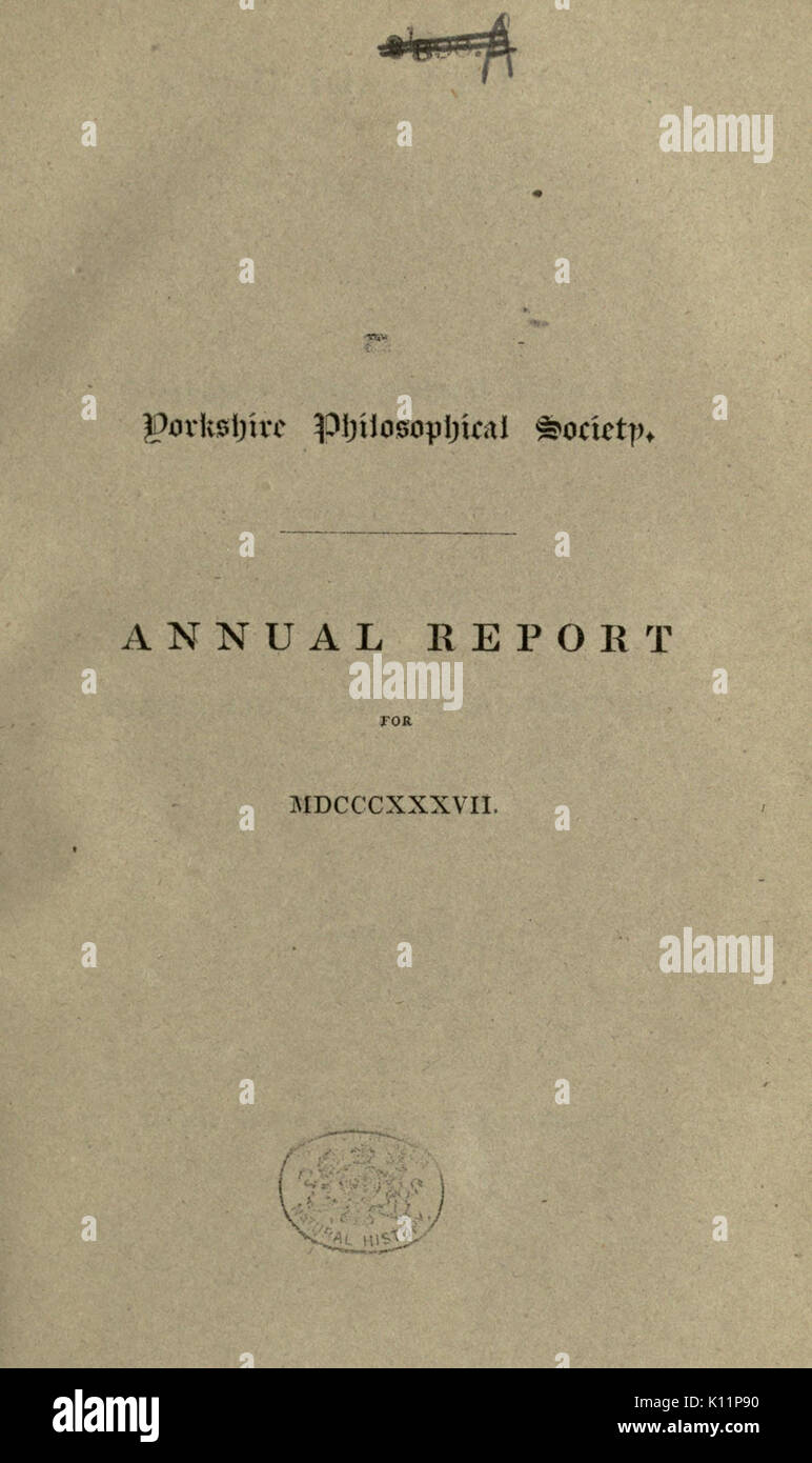 Jahresbericht der Yorkshire Philosophische Gesellschaft BHL 2507771 Stockfoto