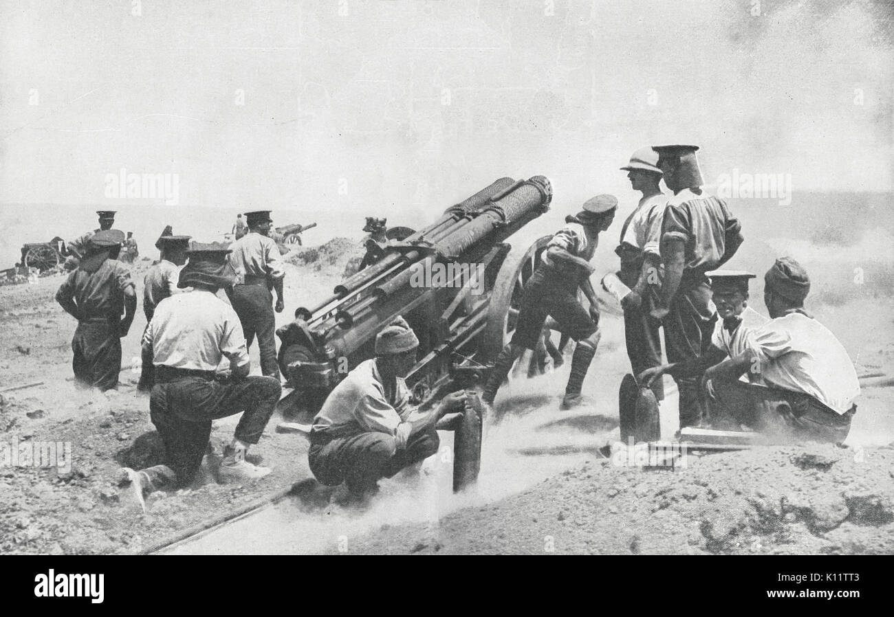 Big Gun Annie feuern bei Gallipoli, WK 1. Stockfoto