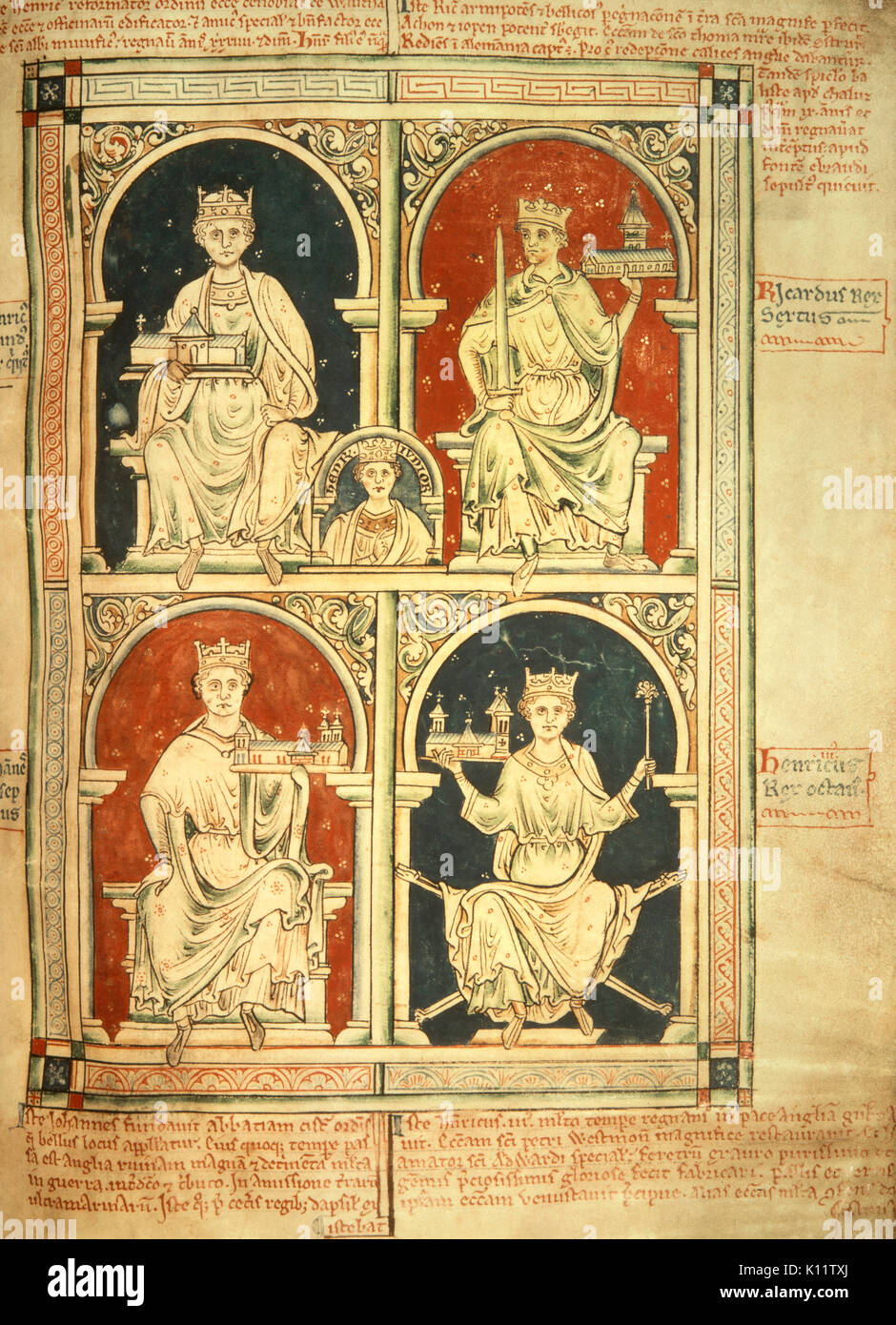 Matthäus Paris - Heinrich II., Richard Löwenherz, John von England, Heinrich III - Von der Historia Anglorum, Chronica majora Stockfoto