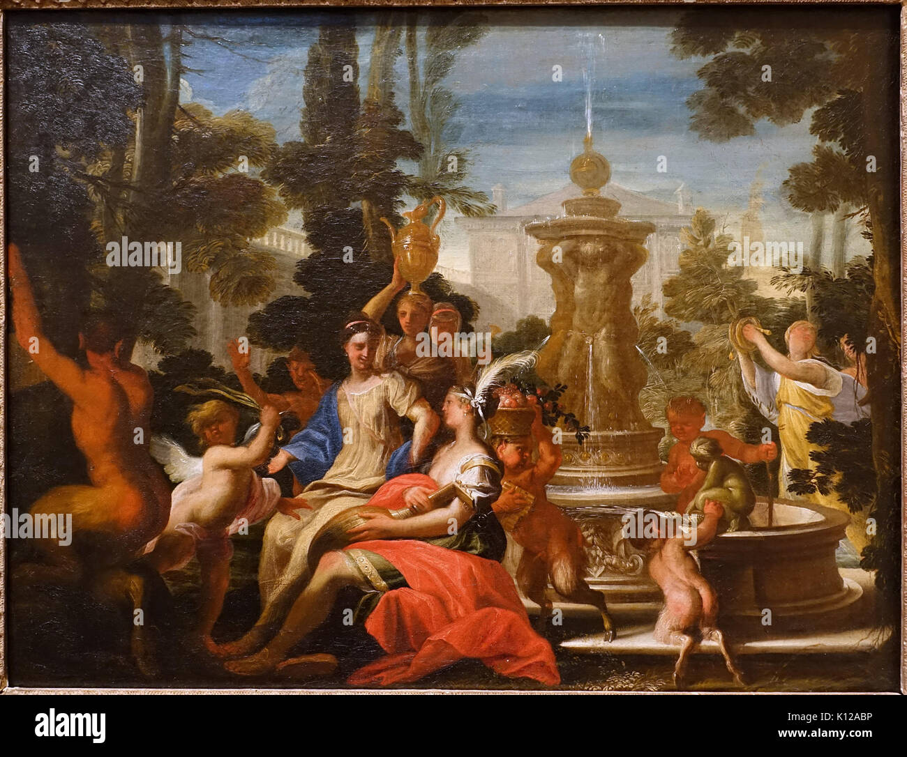 Allegorische Thema in einem Garten von Domenico Piola, Genua, 1690ern, Öl auf Leinwand Blanton Museum of Art Austin, Texas DSC07982 Stockfoto