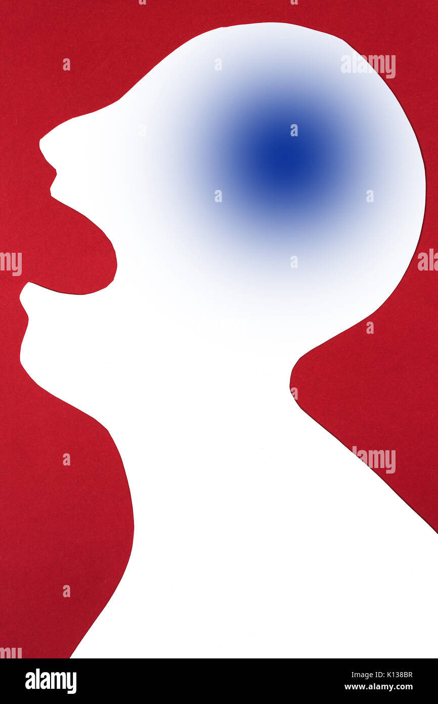 Konzept der menschlichen Krankheiten und Schmerzen Lokalisation auf Silhouette - abstrakte Recovery der Kopf des Patienten von der Erkrankung des Gehirns, Entlastung, Extrahieren, ich Stockfoto