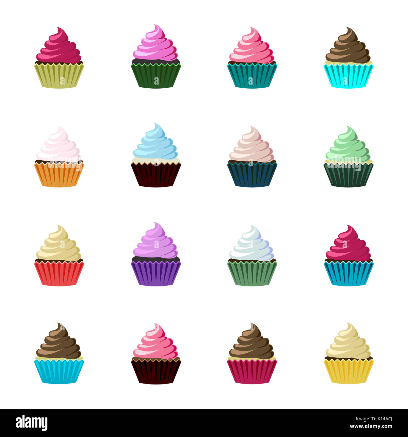 Eingestellt von bunten Cupcakes. Icon Sammlung von leckeren Kuchen und Muffins für Ihr Design Projekt. Stockfoto