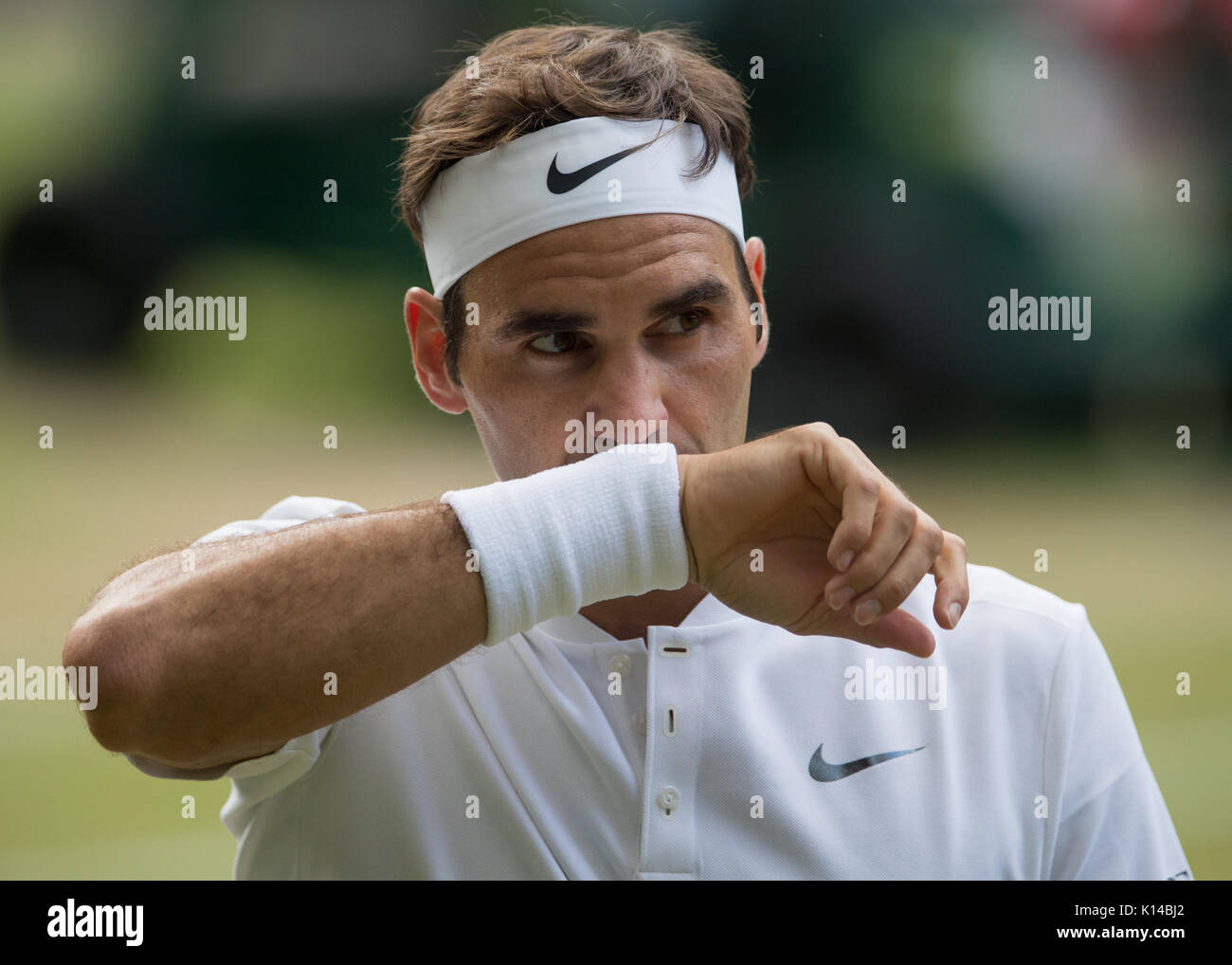 Roger Federer von der Schweiz an der Wimbledon Championships 2017 Stockfoto